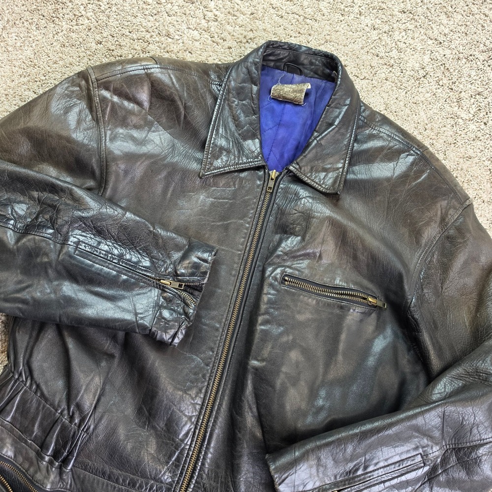 VINTAGE Bill Robinson Leather Bomber Jacket Mens Medium Black Flight Coat **